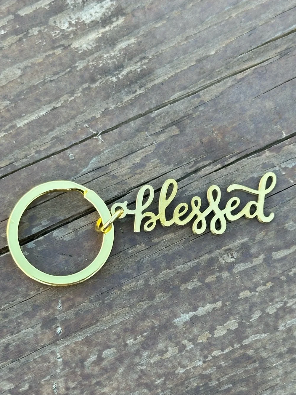 Blessed Script Keyring - Gold Tone - Boutique